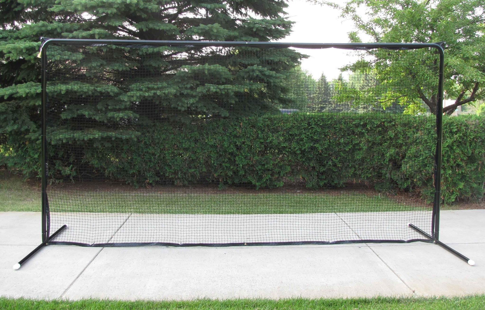 2-Pole Backstop, 14.5' x 7.5' Straight 14.5’ x 7.5’ Straight, Self-Standing, 2-Pole Steel Backstop with Premium Black Powder-Coated Finish; Great for Containing Balls and Pucks in Your Backyard.