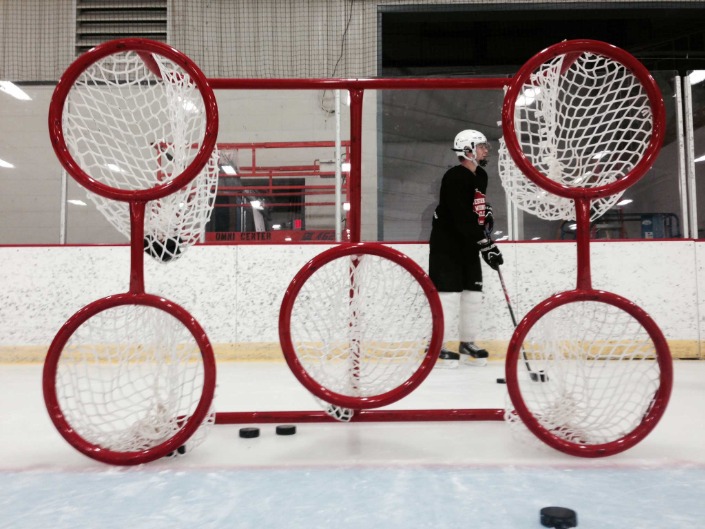 5-Hole Hockey Goal 6’ x 4’ Steel Hockey Training Goal Front with Five Circular Shooting Holes; Welded Lacing Bar for Attaching Net; For Hockey Shooting Practice and Accuracy.