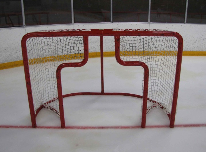Ghost Hockey Goal 6’ x 4’ Steel Hockey Training Goal Front with Two Shooting Target Area, Each Side of Goalie; Welded Lacing Bar for Attaching Net; For Hockey Shooting Practice.