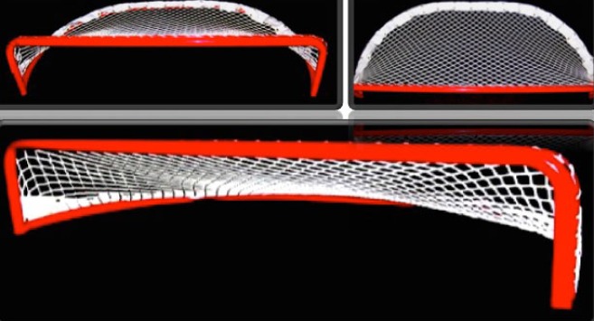 Pro Pond Hockey Goal 6’L x 12”H Steel Pond Hockey Goal Frame; 38” Rounded Base Depth and Welded Lacing Bar for Attaching Net; Premium Red Powder-Coated Finish.