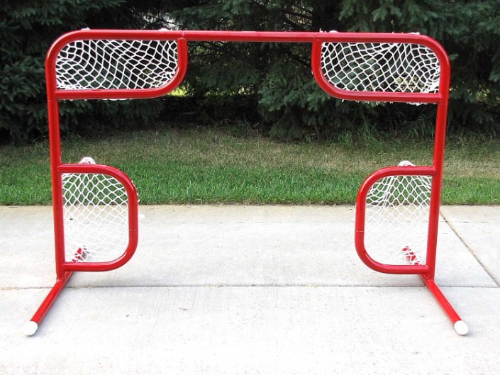 ShotMaster Hockey Goal 6’ x 4’ Steel Hockey Training Goal Front with Four Corner Shooting Holes; Welded Lacing Bar for Attaching Net; For Hockey Shooting Practice and Accuracy.
