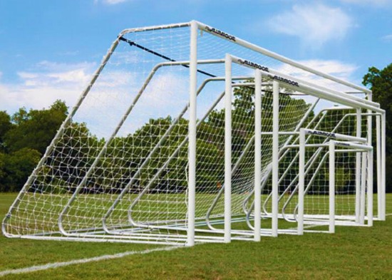 Heavy-Duty Steel Soccer Goals with White Powder-Coated Finish; Aluminum Soccer Goals with White Powder-Coated Finish or Natural Aluminum Front Posts.