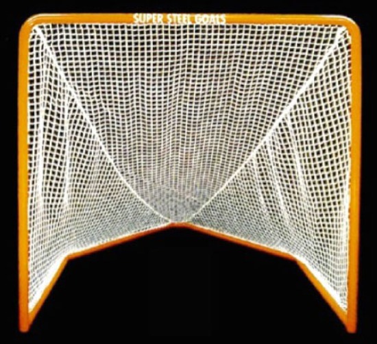 Lacrosse 1000 Goal 6’ x 6’ Steel Lacrosse Goal Front with 7’ Deep Obtuse Base and Rounded Mandrel Bend Upper Corners; Premium Orange Powder-Coated Finish.