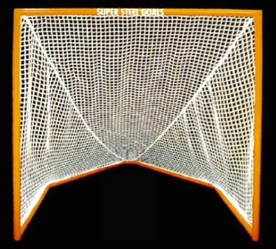 Lacrosse 2000 Goal 6’ x 6’ Steel Lacrosse Goal Front with 7’ Deep Obtuse Base and 90 Degree Mitered Upper Corners; Premium Orange Powder-Coated Finish.