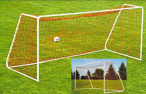 Steel Soccer Goal, 12.5' x 6.5' Heavy-Duty Steel Soccer Goal with Quality White Powder Coat Finish; 12.5' x 6.5' with 6' Base Depth and 2' Top Shelf Depth.