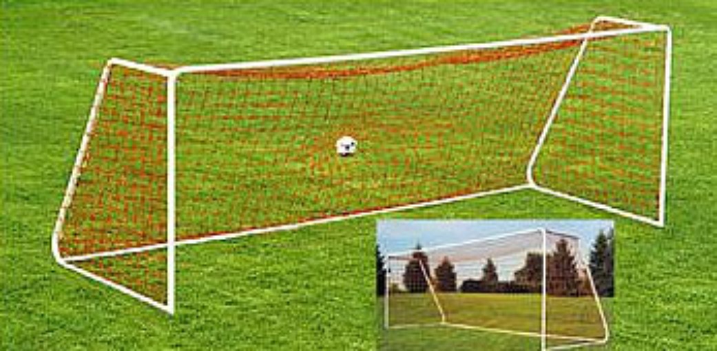 Steel Soccer Goal, 18' x 6.5' Heavy-Duty Steel Soccer Goal with Quality White Powder Coat Finish; 18' x 6.5' with 6' Base Depth and 2' Top Shelf Depth.